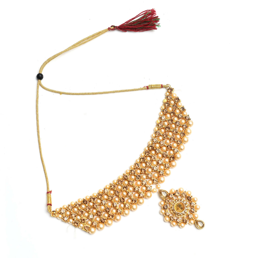 Gold-Polished Brass Kundan and Stone Choker Statement Necklace