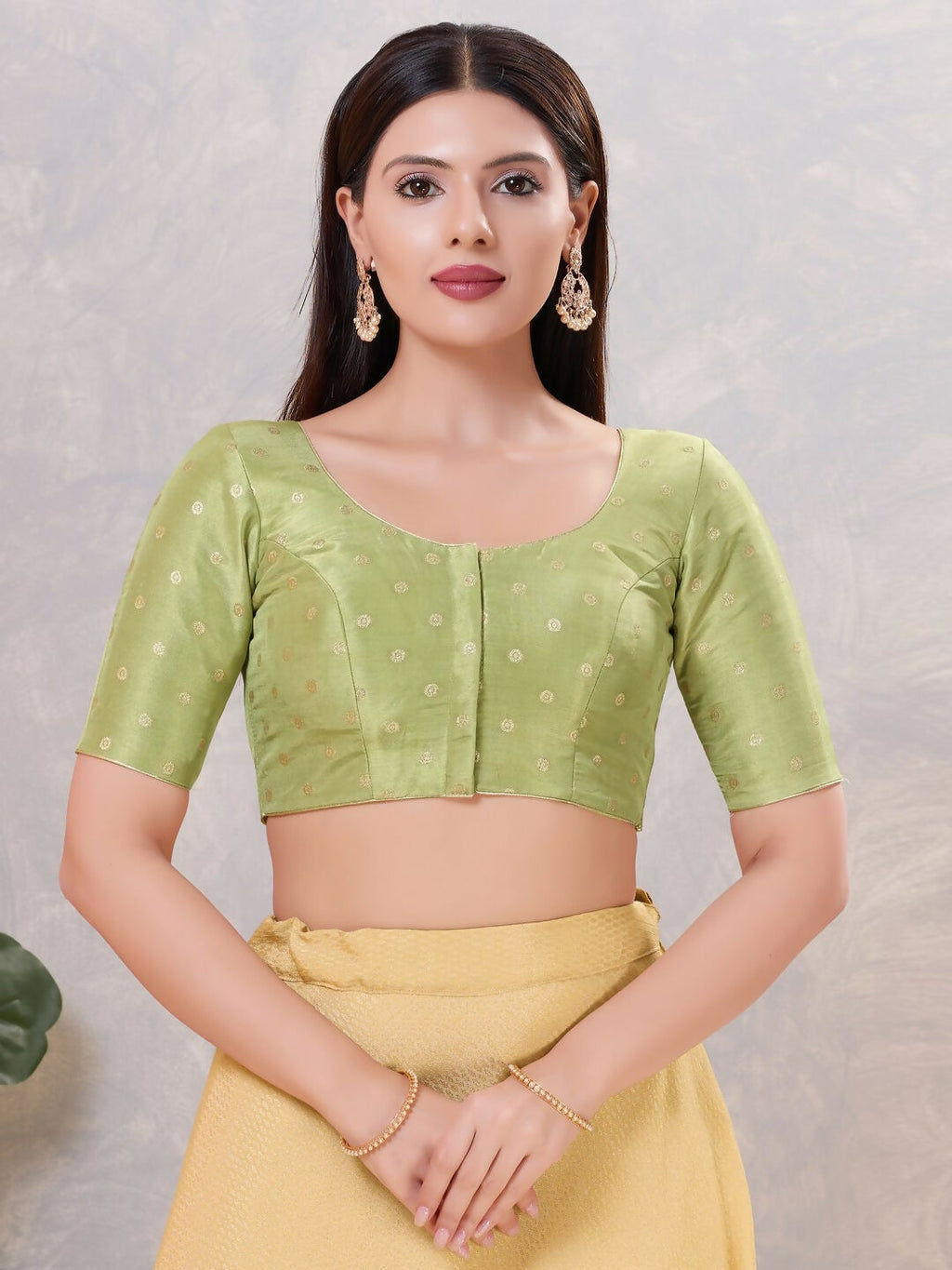 Simple and elegant Pista-Green silk stitched blouse
