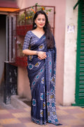 Blue Dolla Silk blend saree with batik style prints and matching blouse