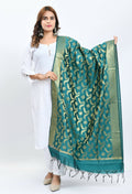 Rama Green Banarasi Silk dupatta with floral gold woven design for women