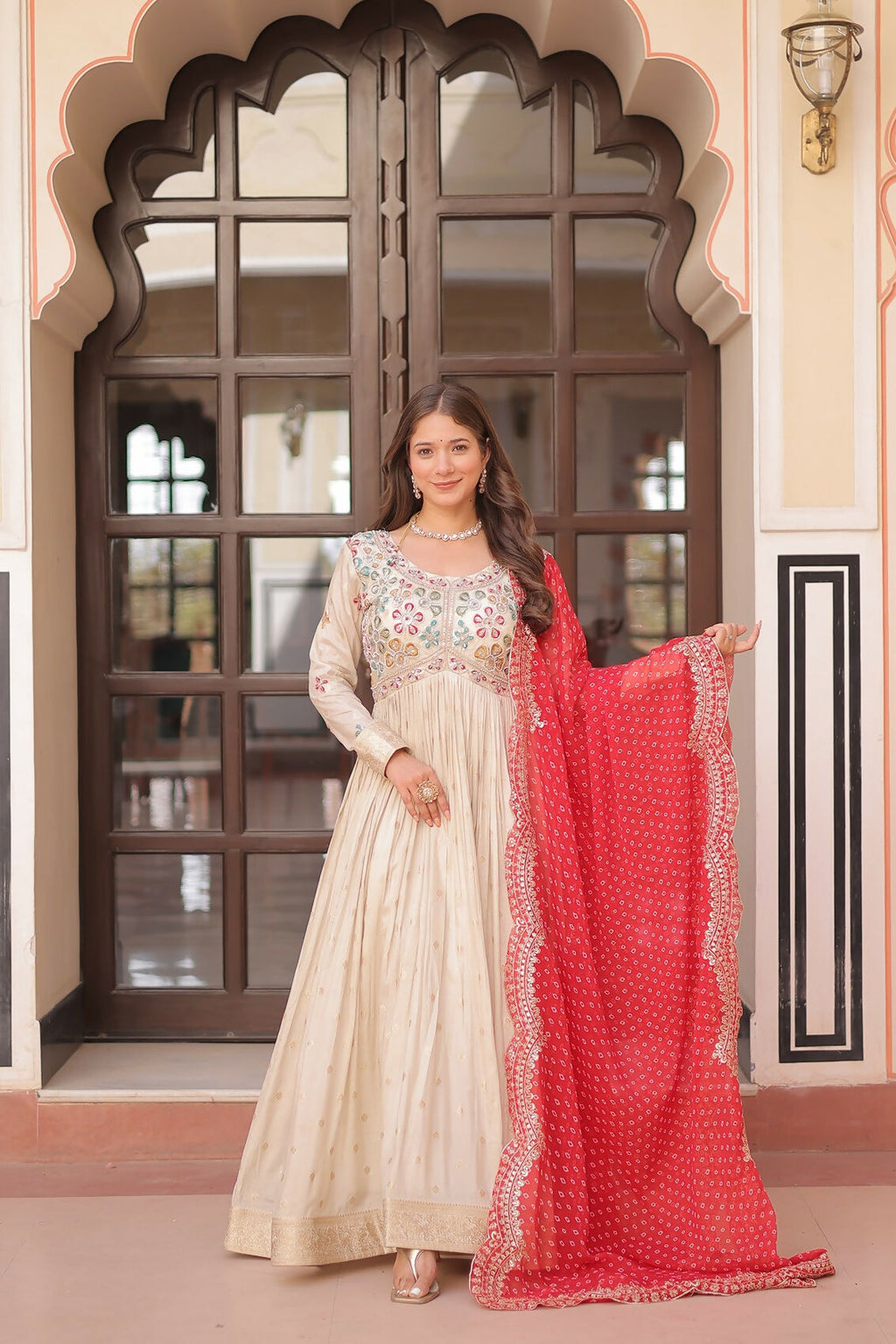 Joban Fashion Red Jacquard Sequence Embroidery Work Kurta Set