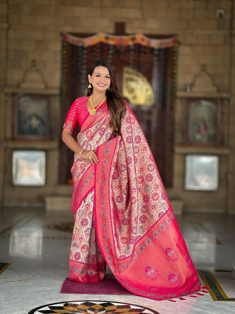 PR Fashion Rani Soft Kanjivaram Silk With Zari Weaving Meenakari Design Saree