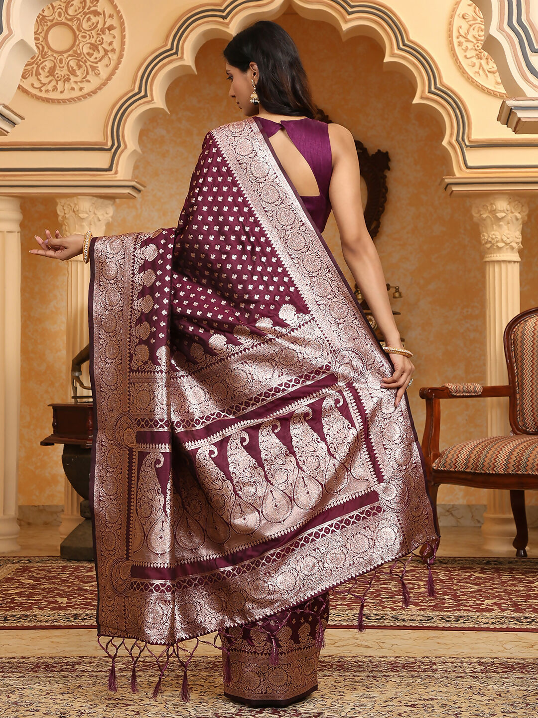 Royal Purple Banarasi Silk Saree with Blouse Piece