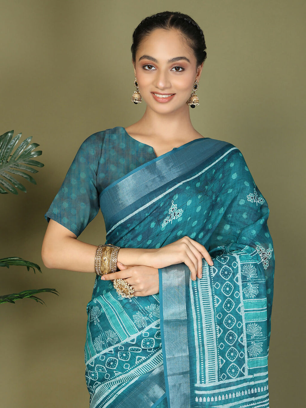 Sea Green Cotton Saree with Matching Blouse Piece