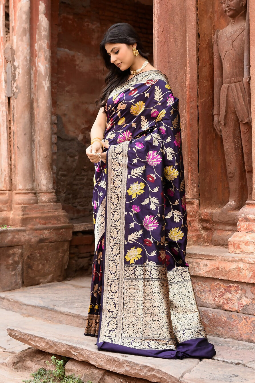 Plum Purple Pure Katan Handloom Banarasi Silk Saree