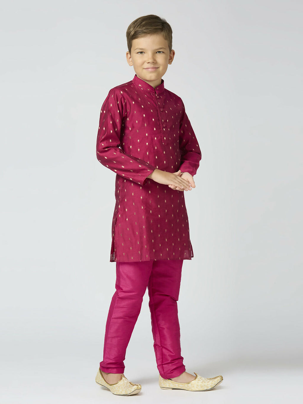 Boys Purple Chanderi Kurta Pyjama Set with Butta Work