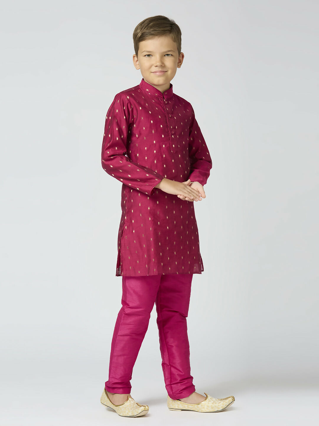 Boys Purple Chanderi Kurta Pyjama Set with Butta Work