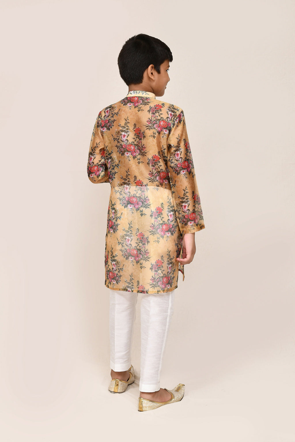 Yellow Georgette Kurta Set with White Straight Fit Pants