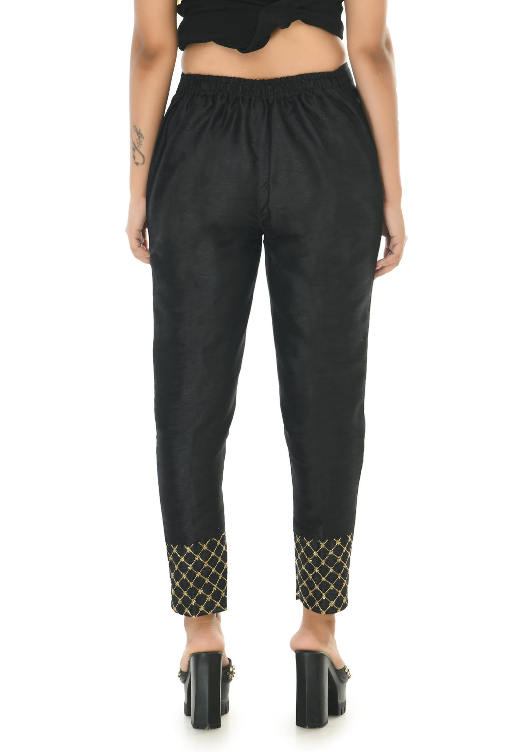 Women's Black Moeza Silk Ankle Pant Slip-On Trousers