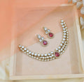 Stunning pink Moissanite necklace set featuring a sophisticated copper base