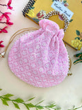 Baby pink potli bag for girls, 8-inch square design for party wear