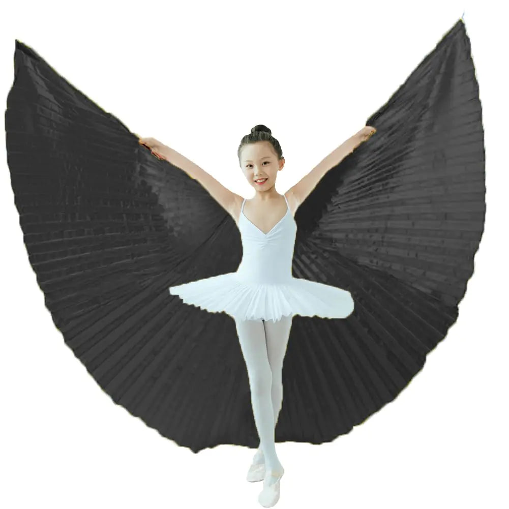 Tefrica Womens Professional Belly Dance Wings with Sticks Halloween Carnival Performance Accessories (Black Kids)
