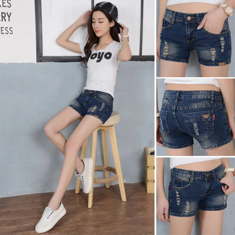 Ripped Denim Shorts with Stretch Fit
