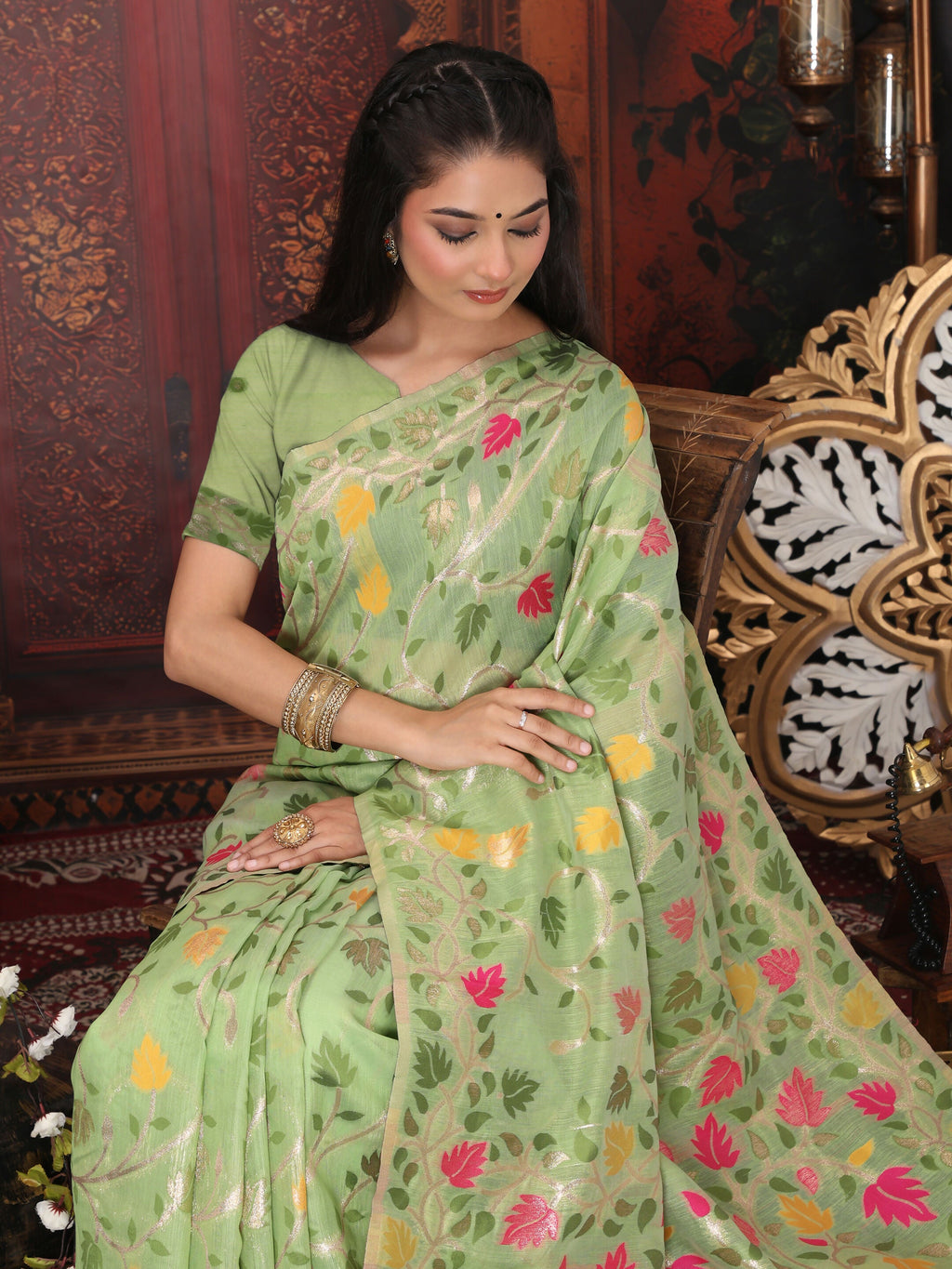 Shree Shyam Fashion Linen Cotton Green Saree