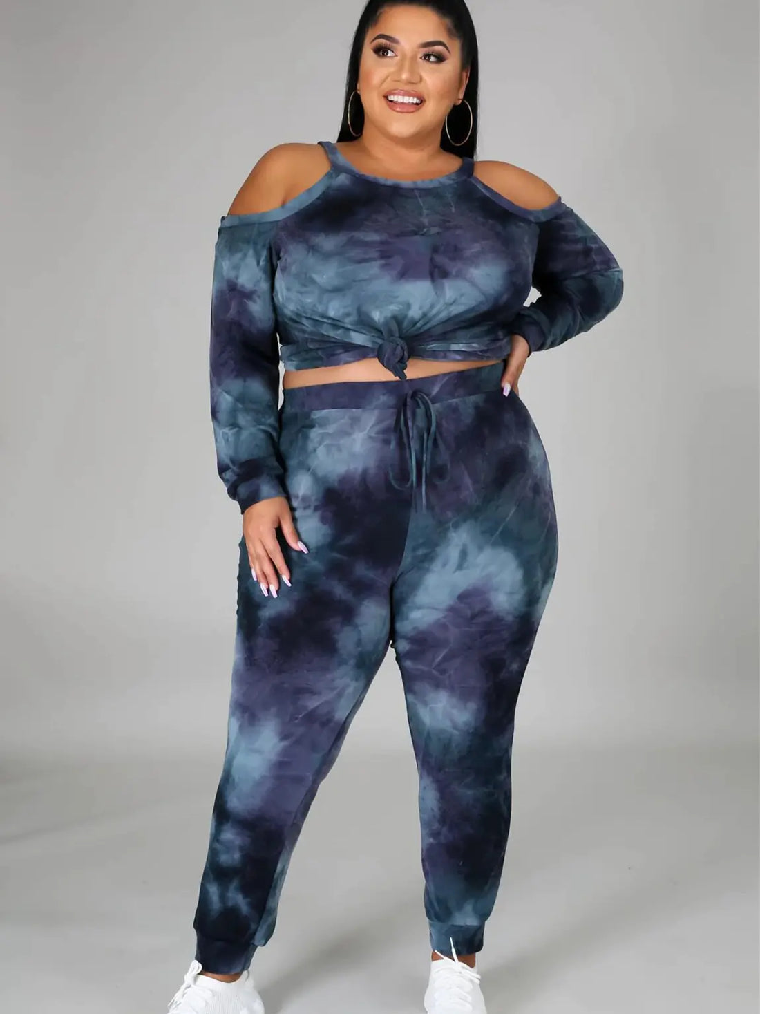 Women's Plus Size Off Shoulder Tie Dye Casual Suit