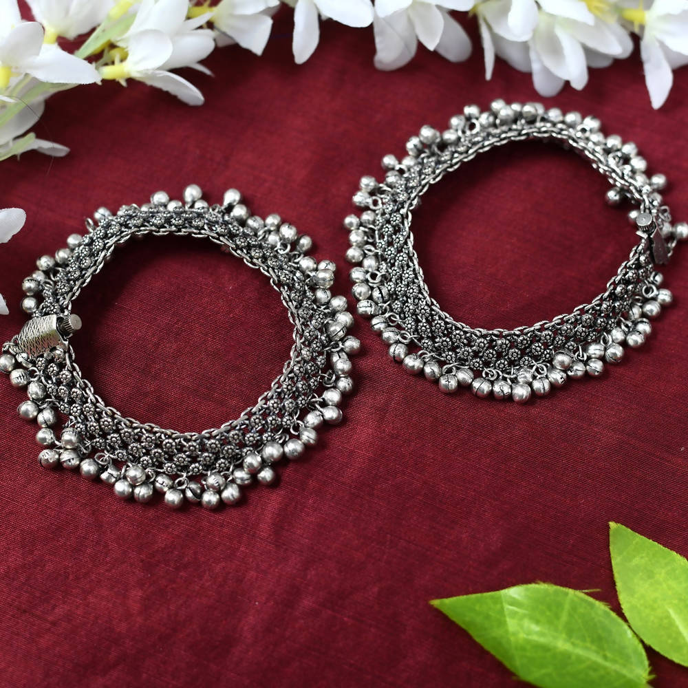 Oxidised Silver Traditional Anklet for Ethnic Outfits