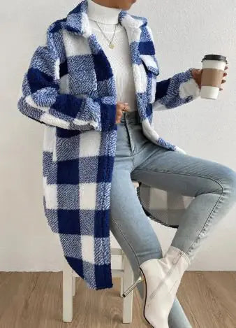 Women Long Plaid Fleece Shacket Button Down Cozy Winter Coat - Image 7