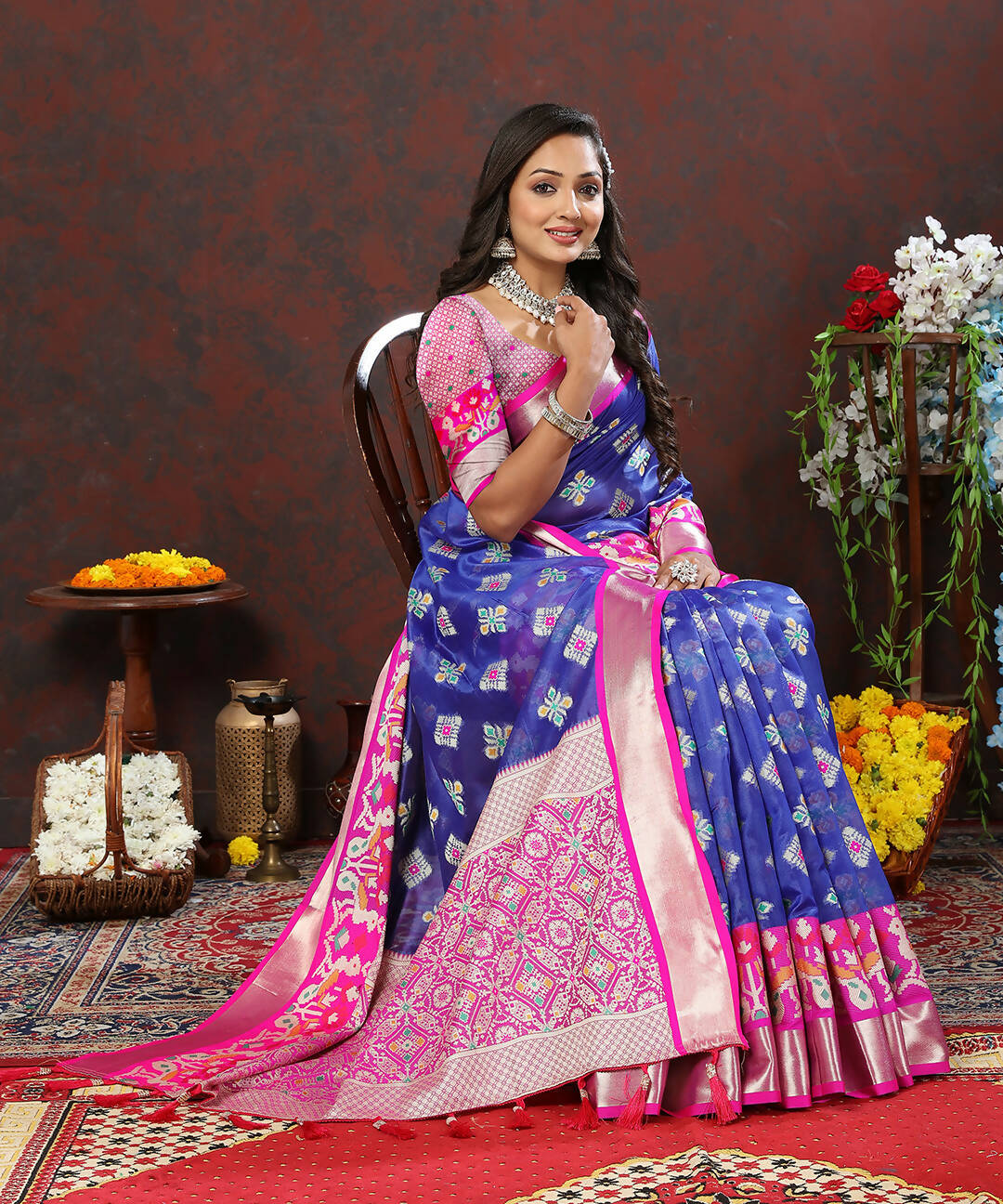 Blue Organza Silk Saree with Elegant Meenakari Weaving Design