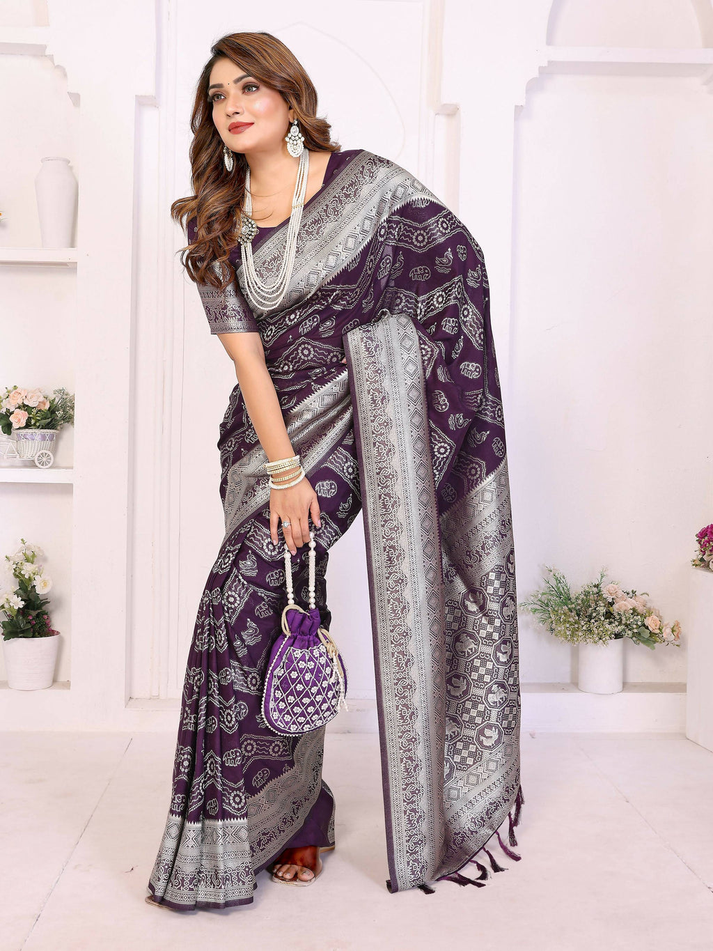 Wine Georgette Silk Leheriya Saree with Elegant Zari Weaving