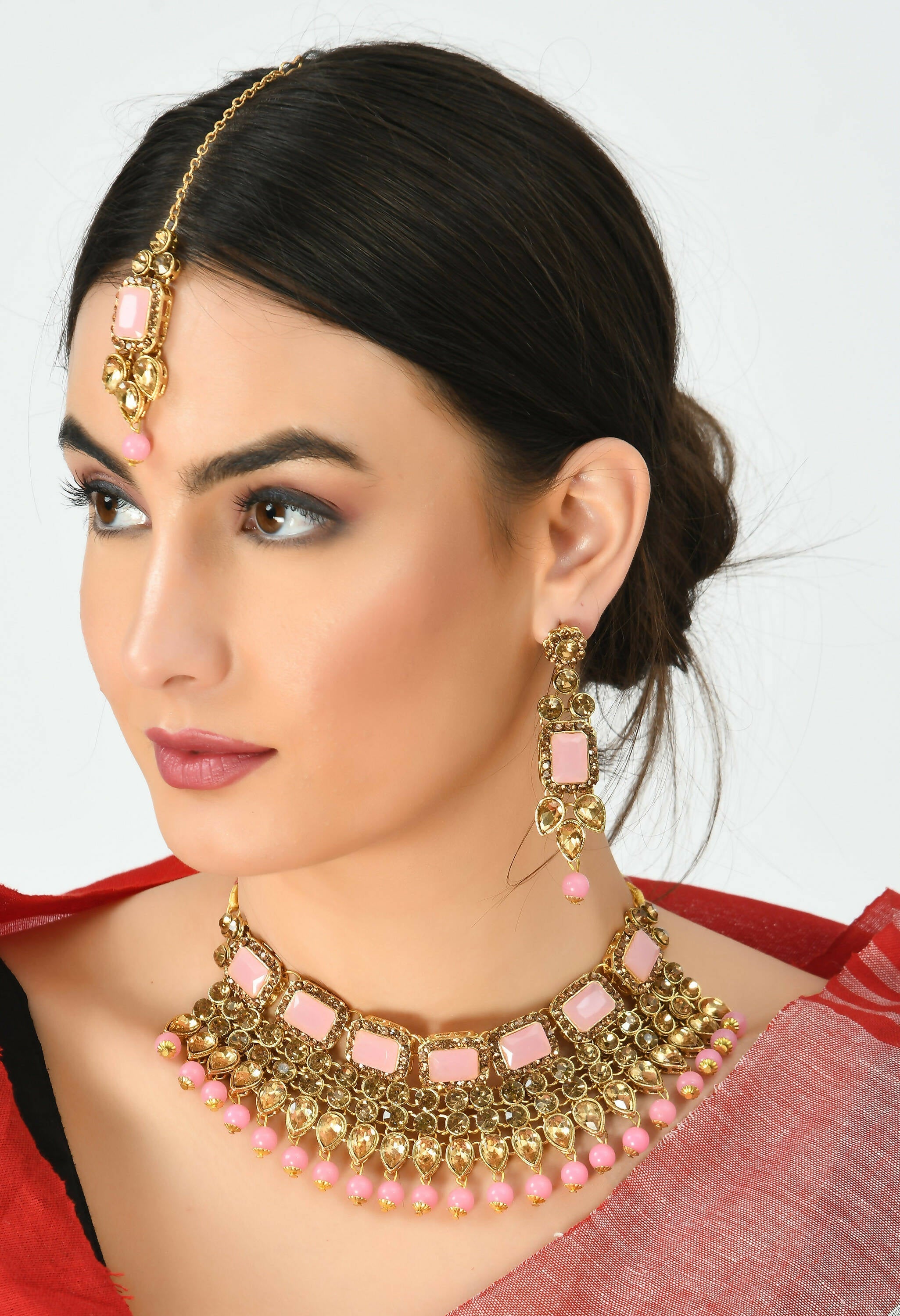 Baby Pink Gold-Polished Brass Kundan Stone Statement Choker