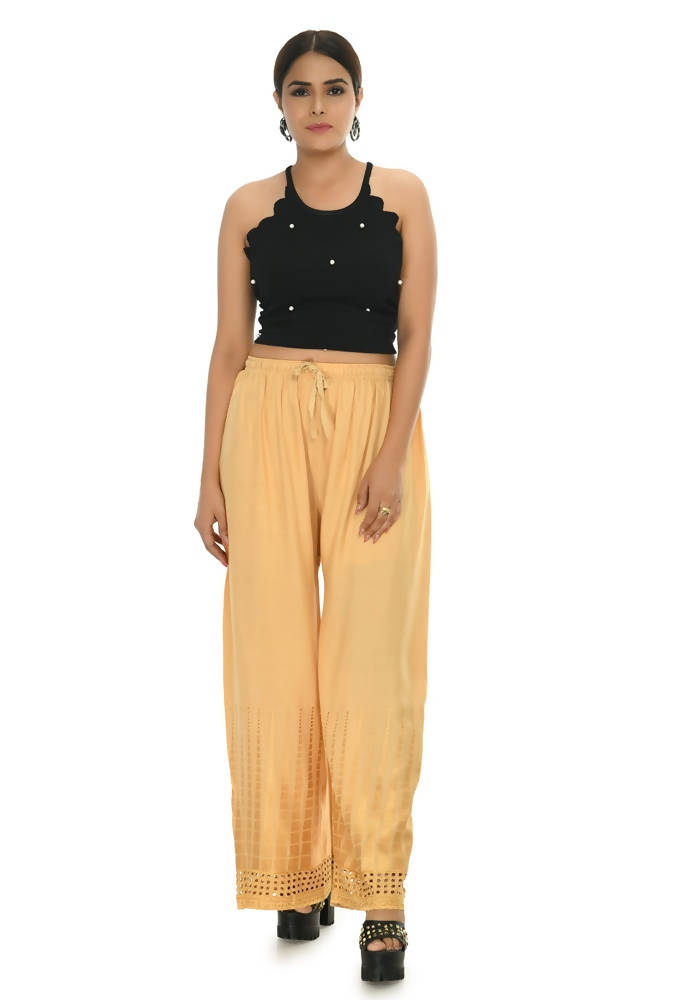 Golden Rayon Cotton Cut Work Palazzo Pants for Ethnic Wear