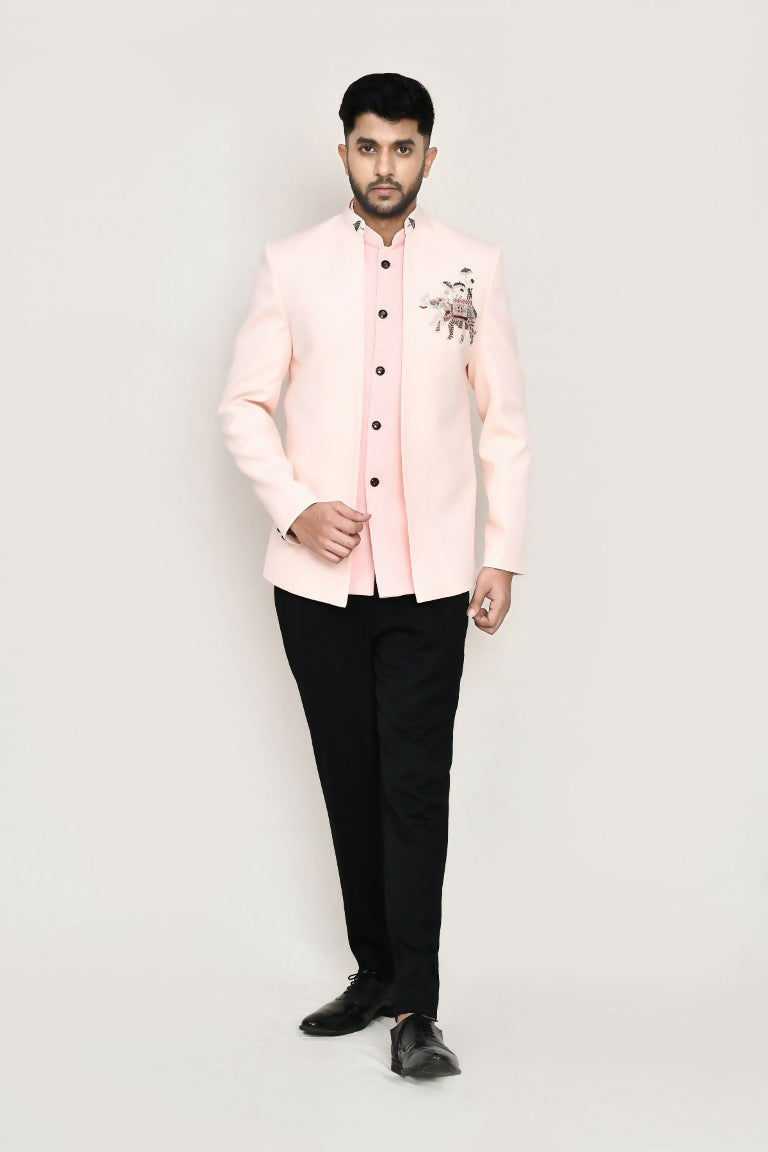 Peach imported polyester open prince coat for formal events