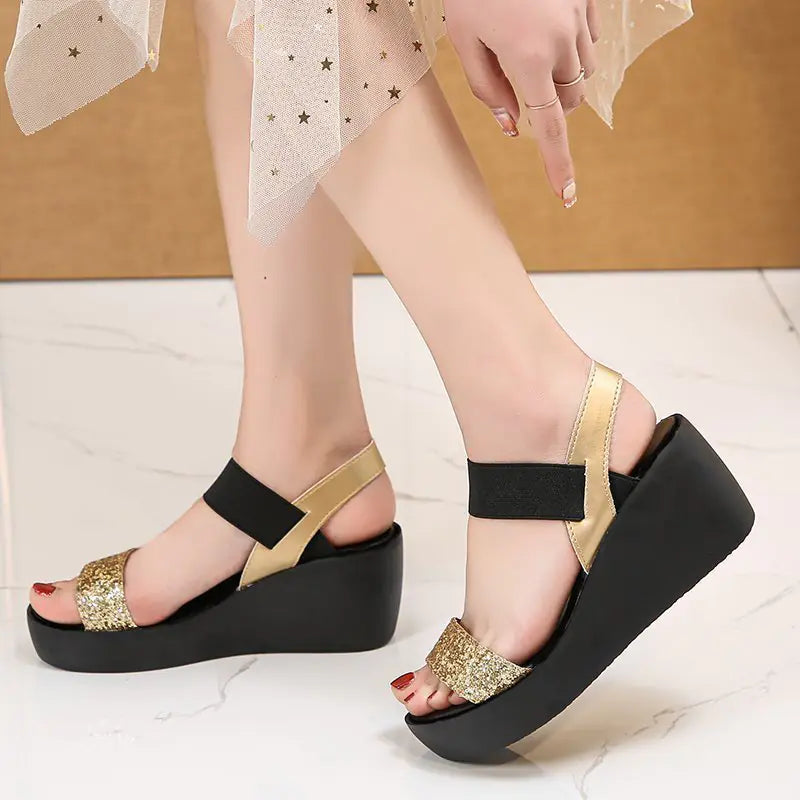 Women's Sequined Platform Wedge Sandals with Comfortable Strap - Image 10