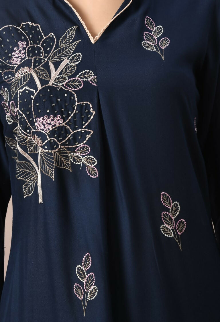 Navy Cotton Rayon Kurta Set - Comfortable 2 Piece Daily Wear
