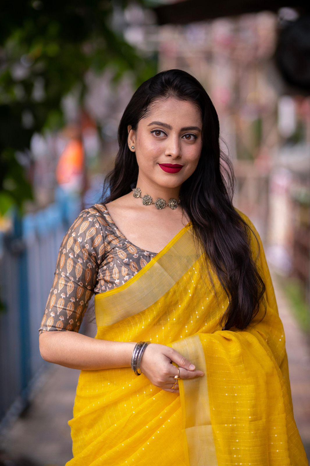 Mustard Linen Sequence Saree with Unstitched Blouse - Hiral Fashion