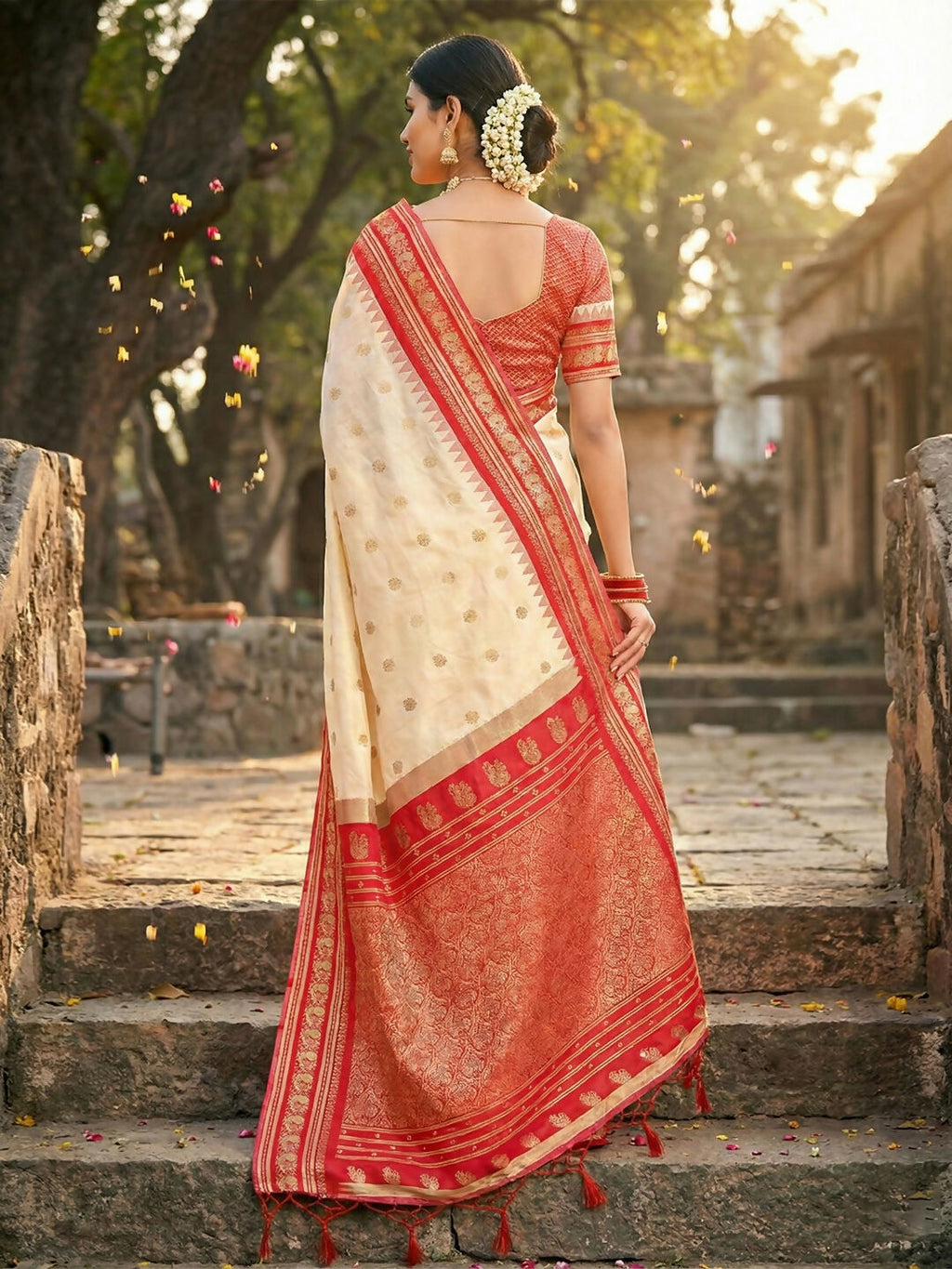 Cream Soft Silk Saree with Coordinating Blouse Piece