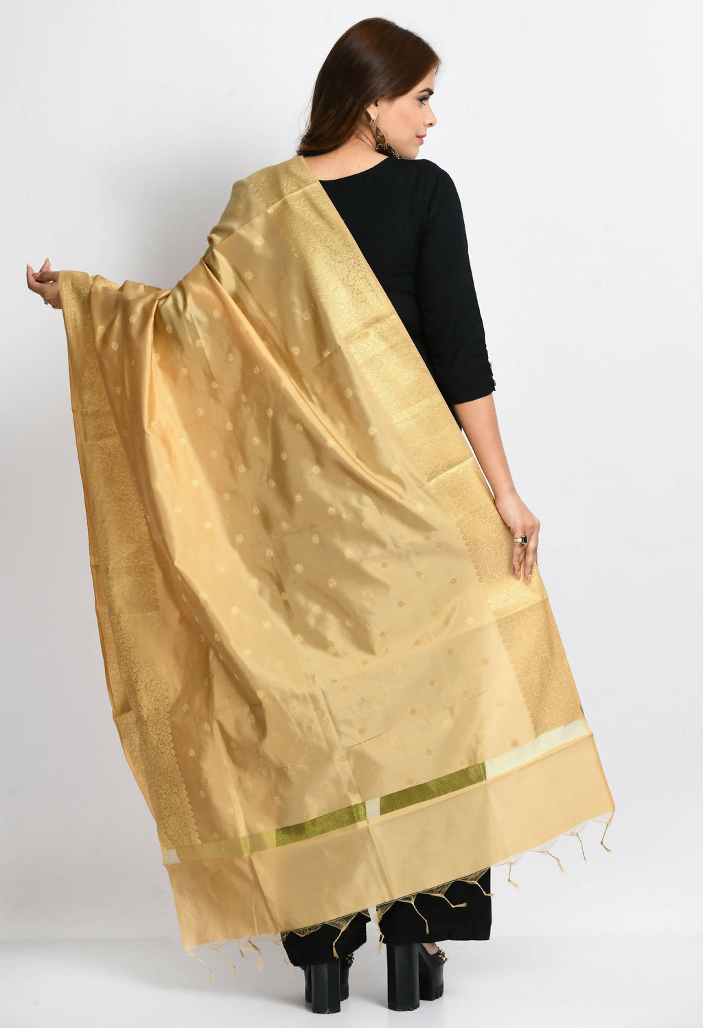 Golden Banarasi Silk Woven Dupatta for Ethnic Wedding Wear