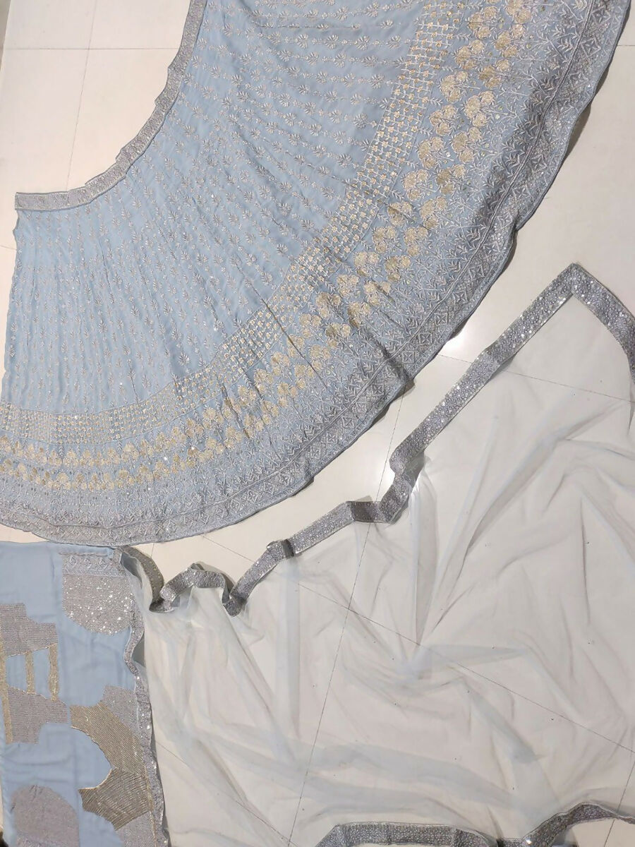 Grey Georgette 3MM Sequins and Zari Embroidered Lehenga Choli