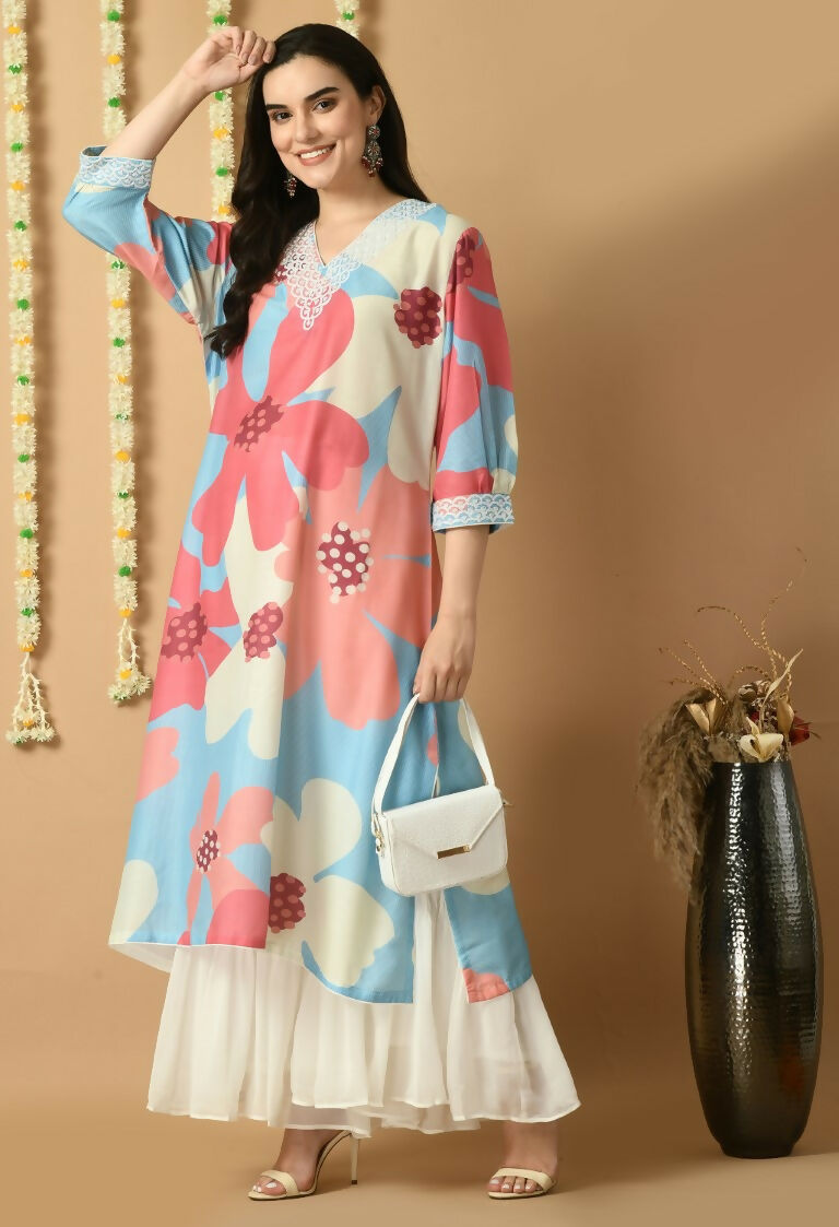 Floral Print Maslin Kurta Set for Women - Bohemian Fusion Style