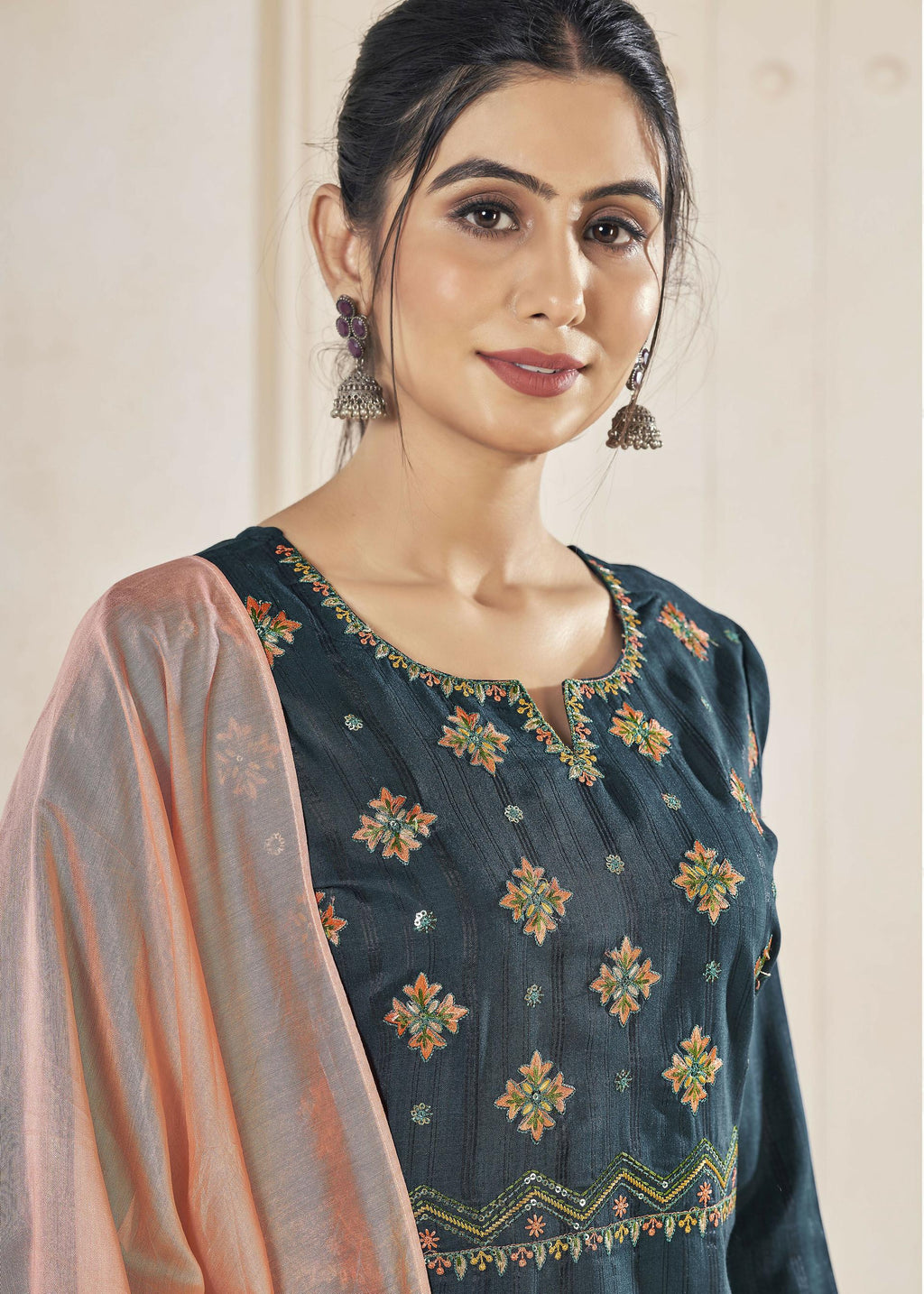 Women's Morpich Pure Viscose Weaving Stripe Embroidery Kurta Set