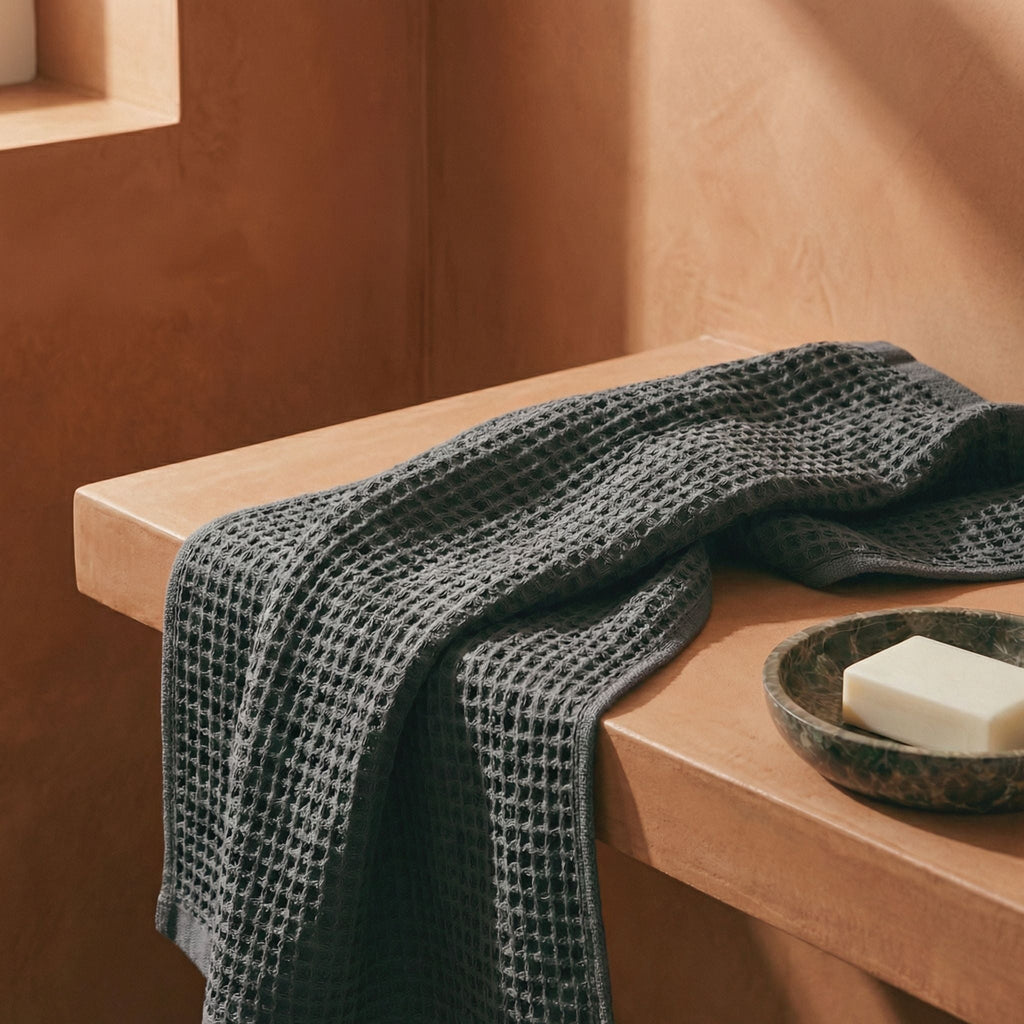 Sedona White Cotton Waffle Weave Bath Towel