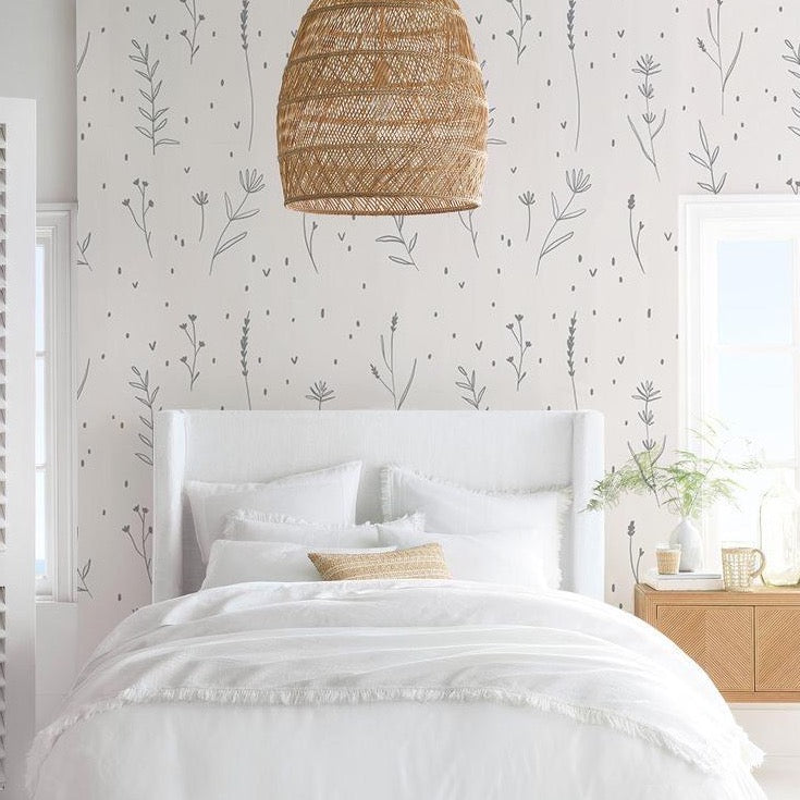 Hailey Floral Removable Wallpaper in White, Black and Dusty-Pink