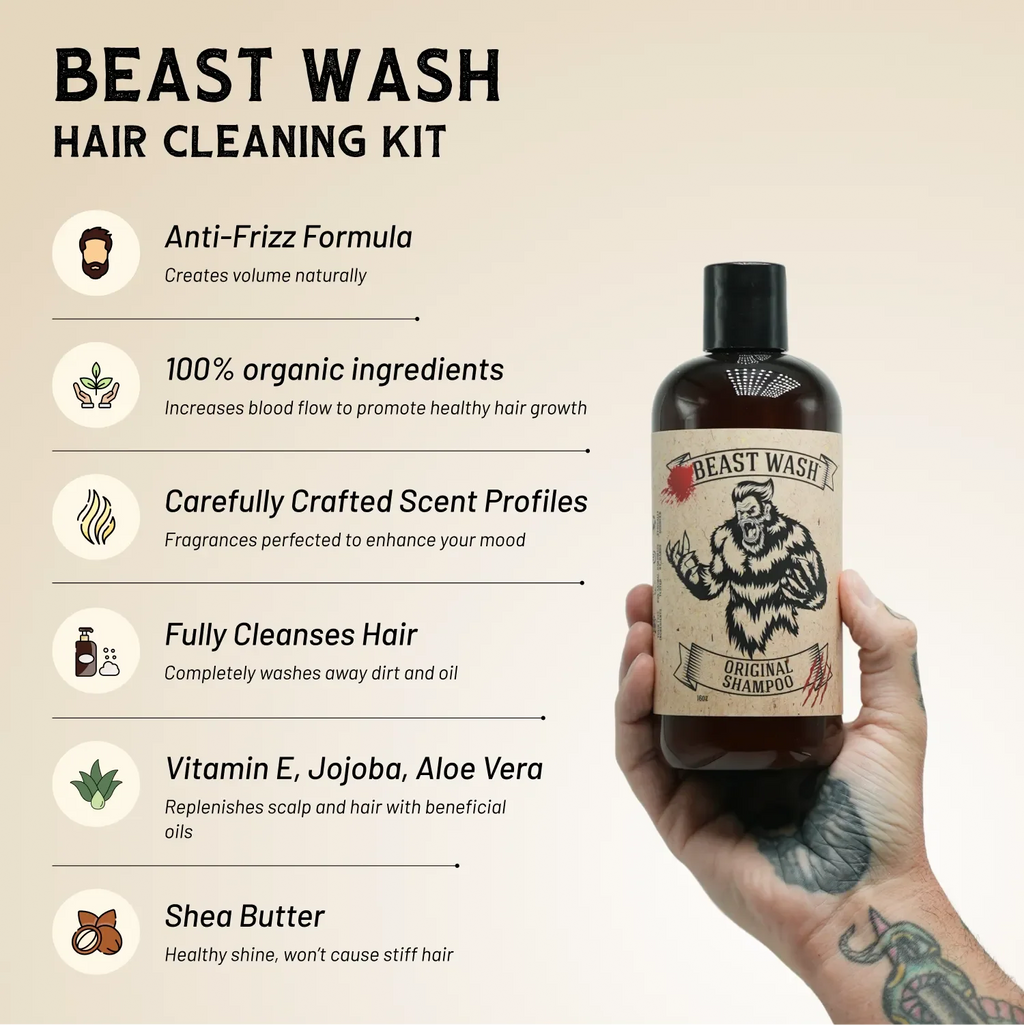 Beast Wash Organic Shampoo and Conditioner Hair Cleaning Kit 16oz - Image 4