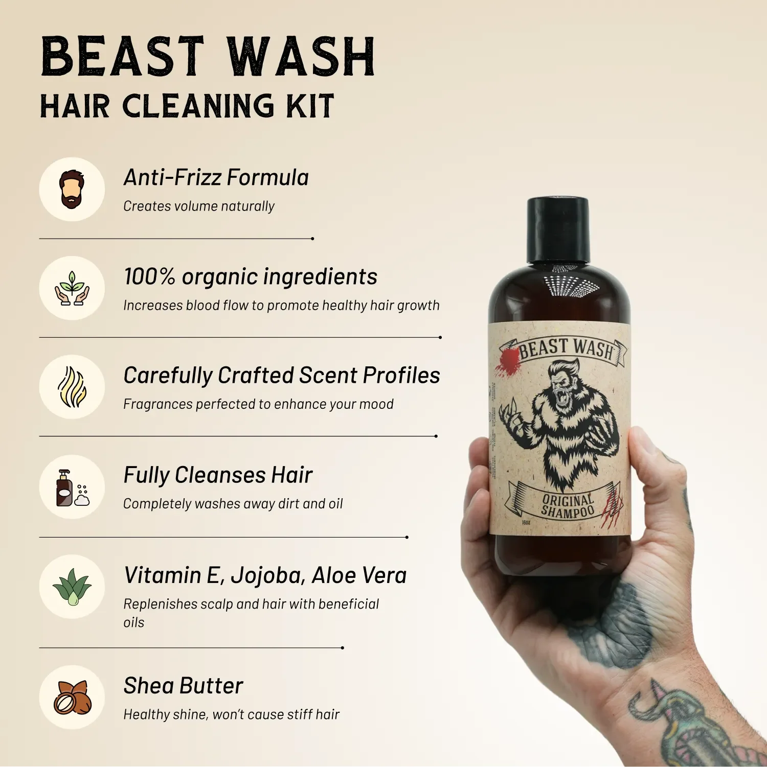 Beast Wash Organic Shampoo and Conditioner Hair Cleaning Kit 16oz - Image 4