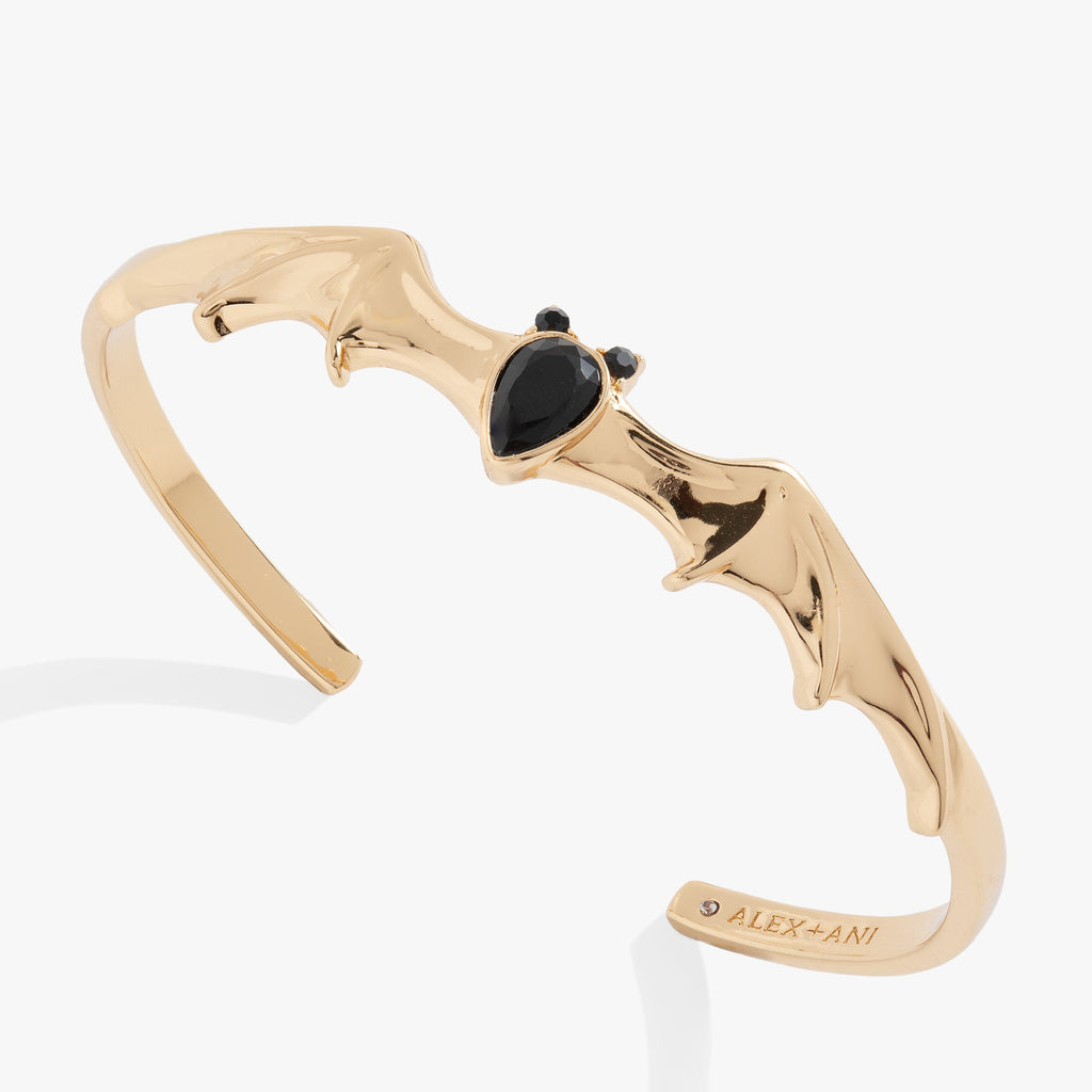 Crystal Bat Cuff in Gold and Black Gothic Statement Jewelry