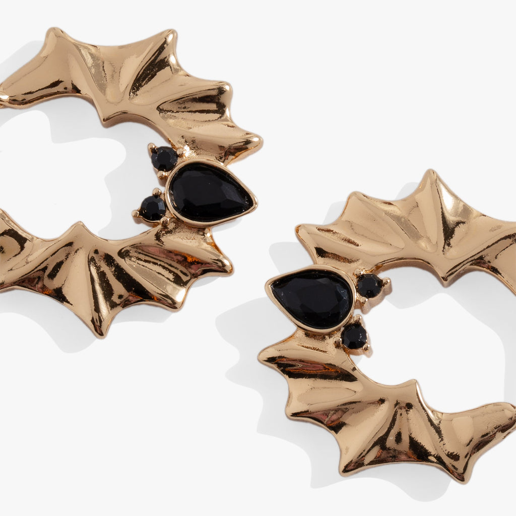Crystal Bat Hoop Earrings in Gold and Silver Gothic Statement Jewelry