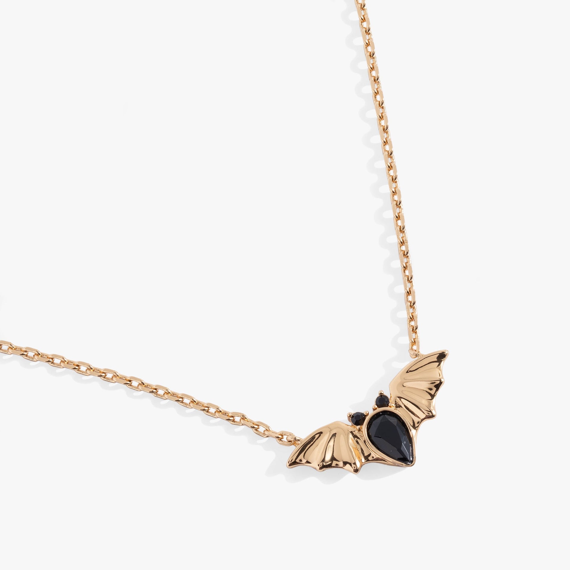 Crystal Bat Pendant Necklace in Silver with Black Teardrop Stones