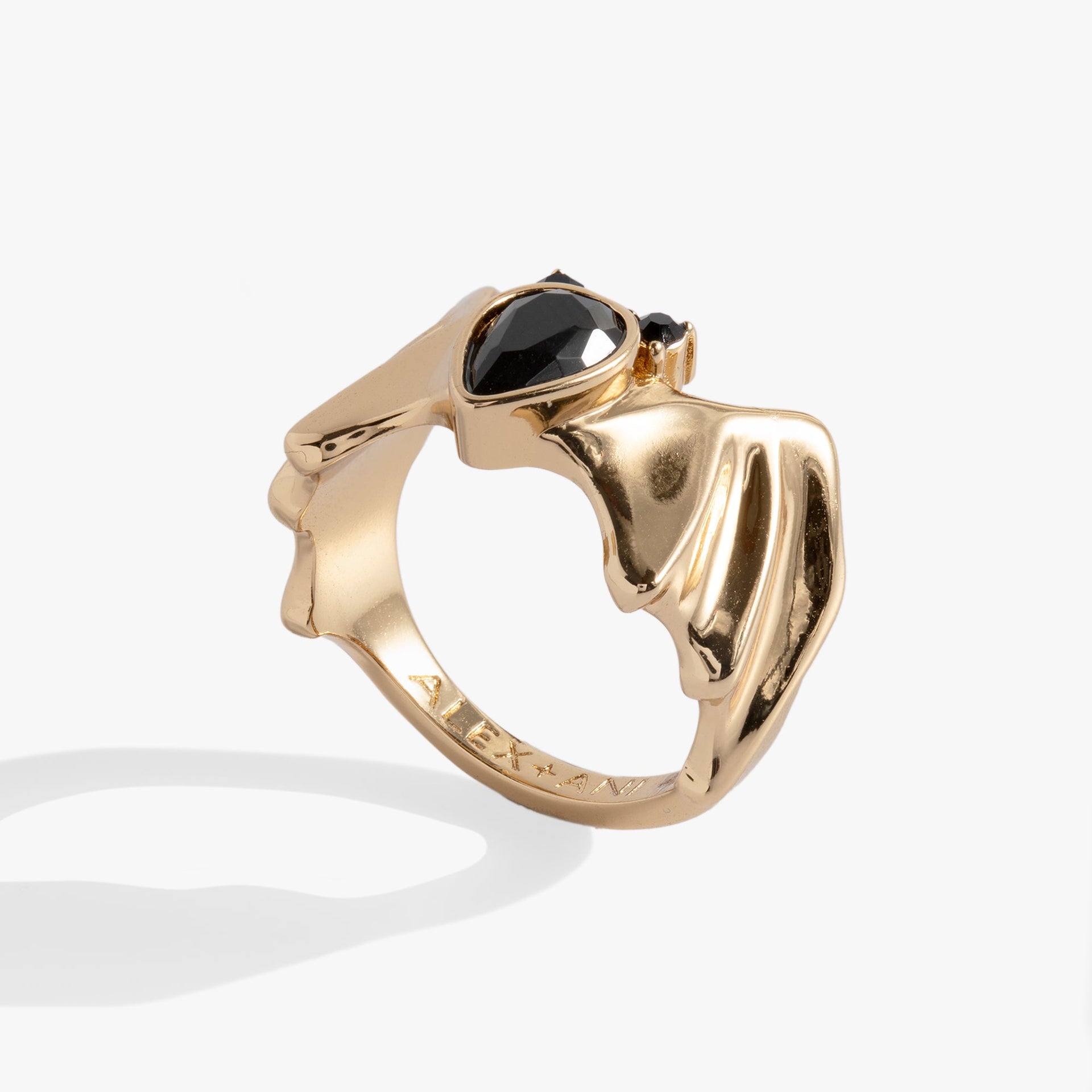 Crystal Bat Statement Ring in Gold and Black for Gothic Style