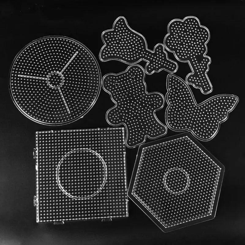 Set of clear Hama bead pegboard templates in 11cm and 14cm sizes for children's craft projects.
