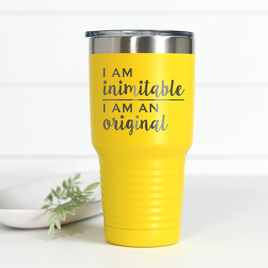Hamilton I Am Inimitable 30 oz laser engraved stainless steel tumbler available in multiple color options