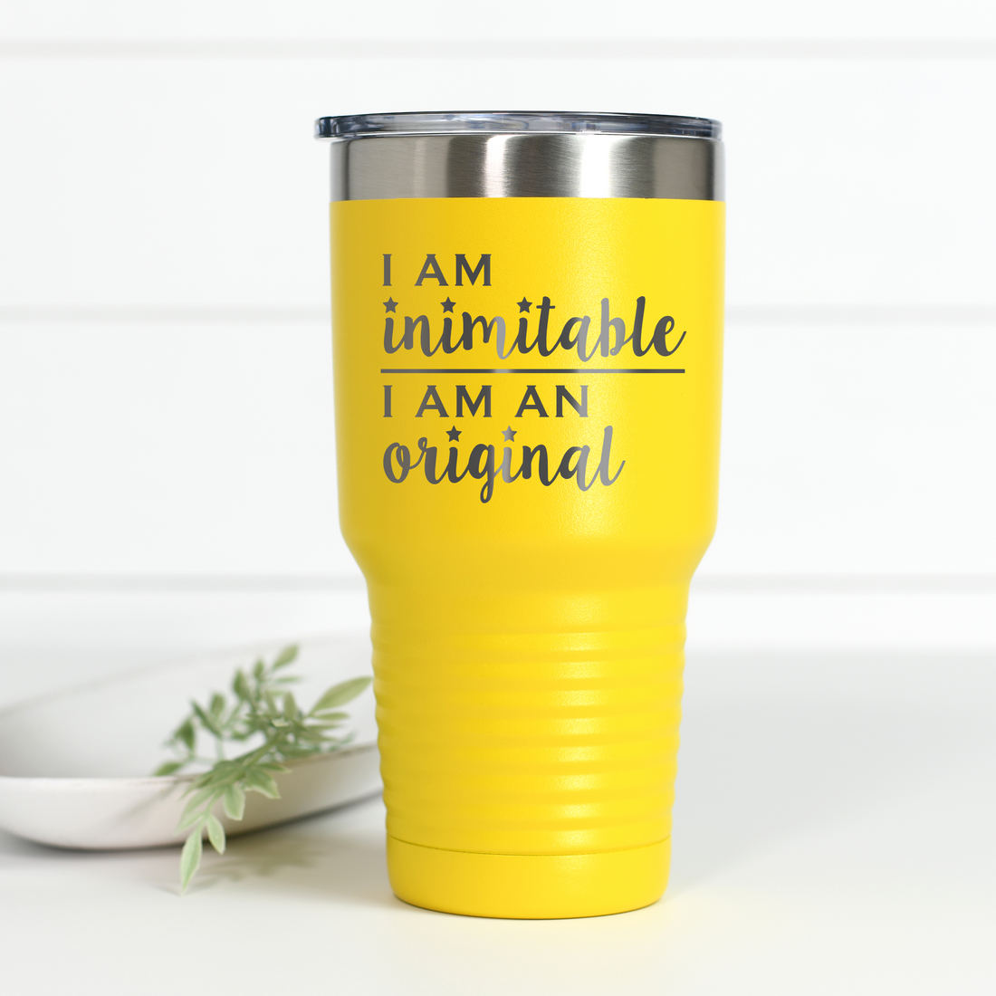Hamilton I Am Inimitable 30 oz laser engraved stainless steel tumbler available in multiple color options