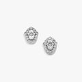 Close-up of crystal-accented Hamsa Mini Stud Earrings in polished stainless steel