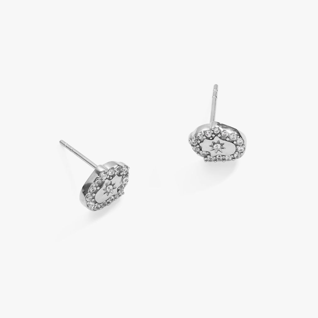 Hamsa Mini Stud Earrings with Crystal Accents in Stainless Steel