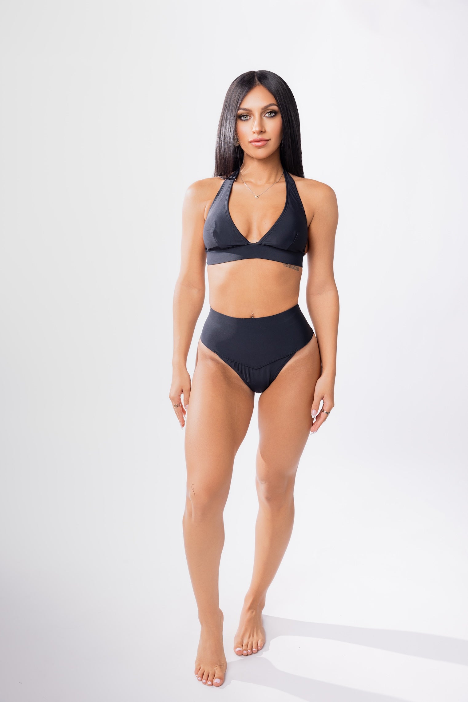 Hanalei Neoprene Halter Bikini Top in Black