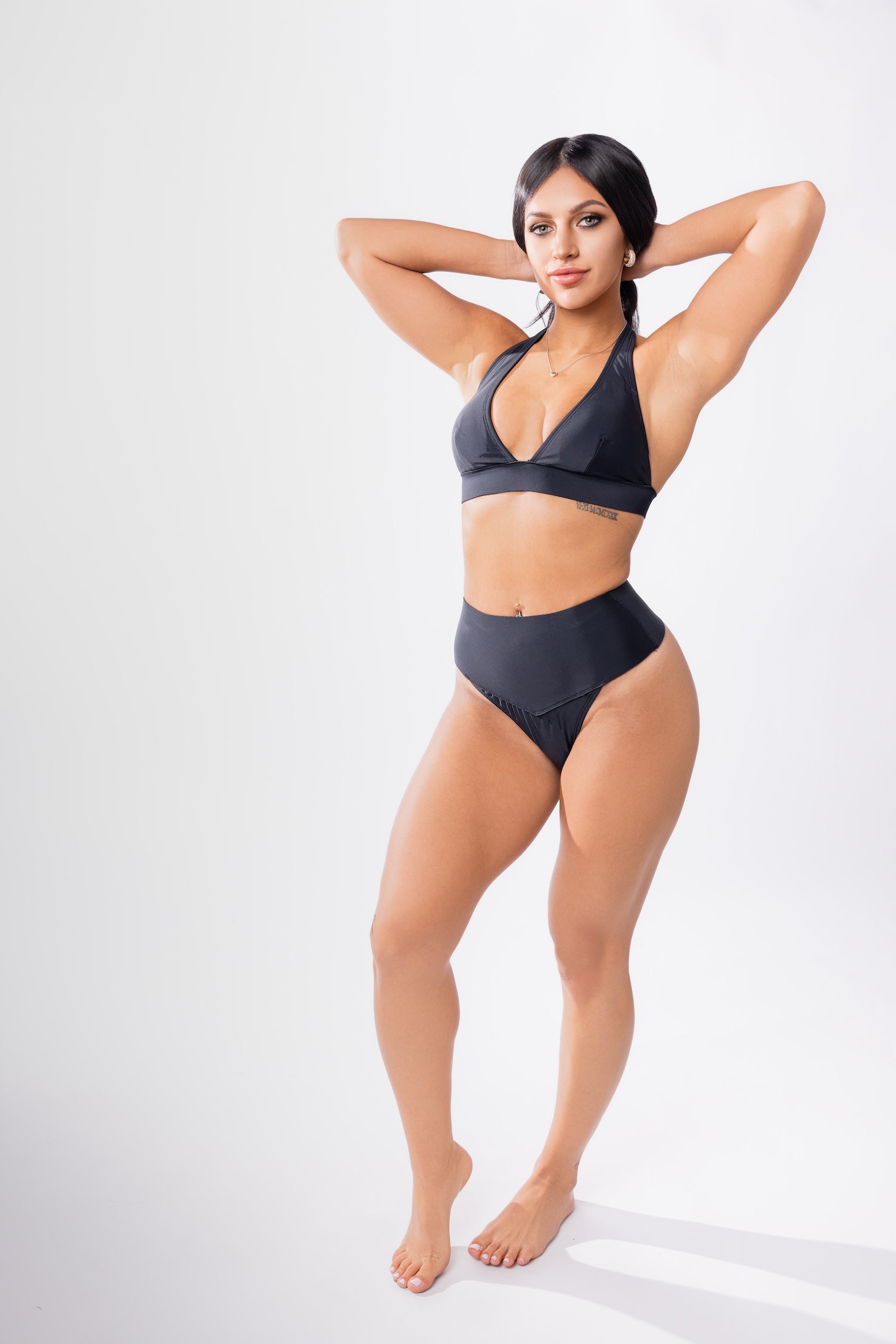 Hanalei Neoprene Halter Bikini Top in Black