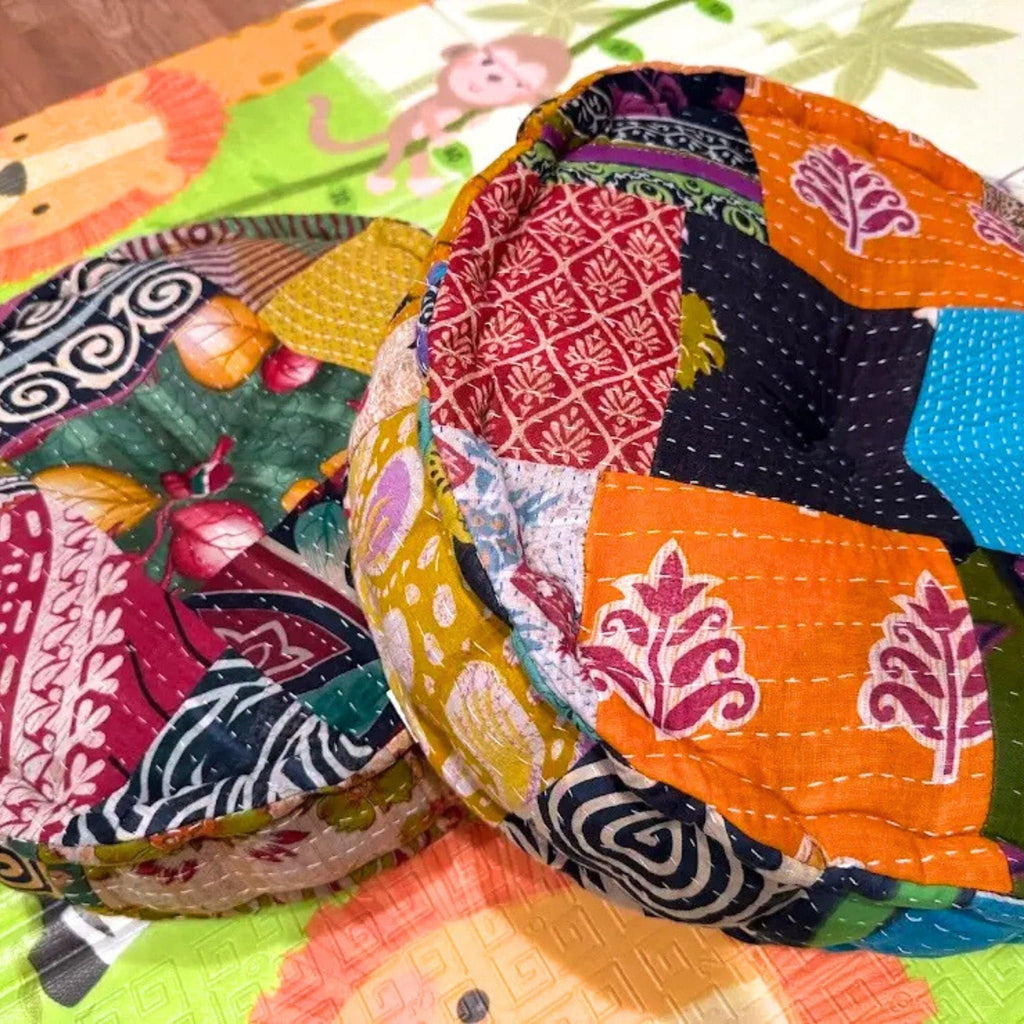 Hand Embroidered Boho Floor Pouf, Vibrant Multi-Color Cotton